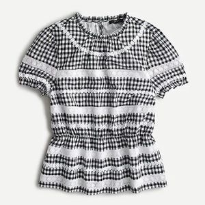 J. Crew Black Gingham Daisy Chain Peplum Blouse Size 2X